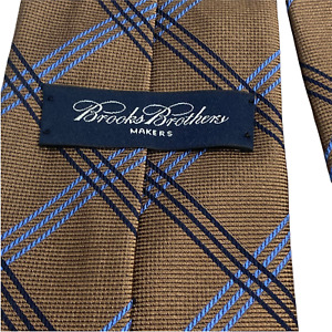 Brooks Brothers Men's 100% Silk Necktie Designer Checks Brown EUC 59x4