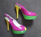 Jennika Fuchsia Colour Block Sling Back Pvc Shoes Size 3 Pink Green Yellow