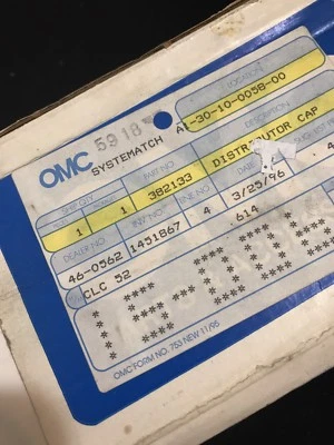 OMC Johnson Evinrude Distributor Cap Part Number 382133 - NOS New Old Stock - Image 1 of 4