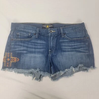 Lucky Brand Women's Cut Off Blue Denim Jean Shorts Size 12 / 31 Embroider RILEY - Image 1 of 4