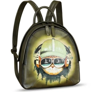 Genuine Leather Backpack for Women Hand Painted Leather Rucksack Knapsack Purses - Picture 1 of 7