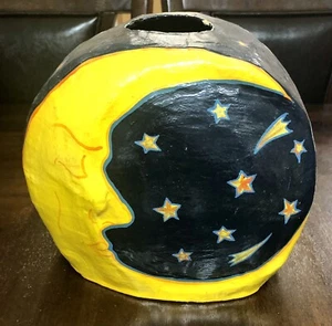 Sleeping Moon Hand Painted Paper Mache Tissue Box Cover Vintage 90’s Clay Art - Picture 1 of 13