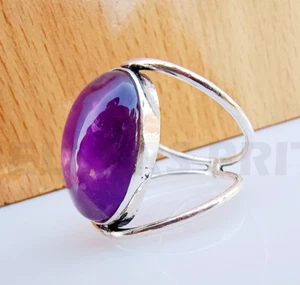 Natural Amethyst 925 Sterling Silver Ring, Handmade Dip Support Ring, All Sizes - Picture 1 of 12