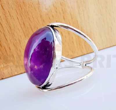 Natural Amethyst 925 Sterling Silver Ring, Handmade Dip Support Ring, All Sizes - Image 1 of 4