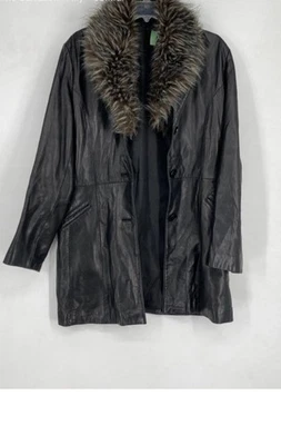 Gorgeous Wilsons Black Lambskin Leather Real Fur Trim Coat Jacket Blazer M - Image 1 of 2