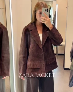 ZARA NEU MIT ETIKETT 2025. DUNKELBRAUNER OVERSIZE-BLAZER AUS WILDLEDER JAQUET. 4341/710/716 - Bild 1 von 10