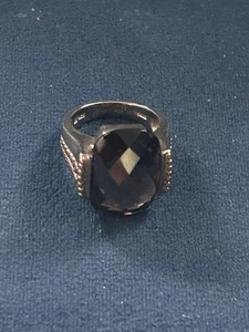 925 Sterling Silver China Large Two toned Smoky Quartz Ring Size 7 - Picture 1 of 7