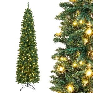 Pencil Slim Christmas Tree Artificial Pine Xmas with LED Lights 4/5/6/7FT Decor - Bild 1 von 21