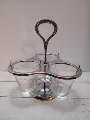  Irvinware 3 Section MCM Rotating Condiment Serving Stand Chrome Glass USA Vtg - Image 1 of 4