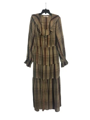 Vestido Christy Dawn Alana Talla XL Marrón Cosecha Cuadros Cuello Volantes Foto 1 de 4