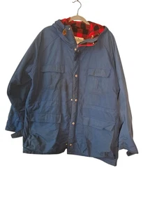 L.L. Bean Baxter State Parka VTG 90s Wool Buffalo Plaid Lined Blue Jacket Large - Picture 1 of 16