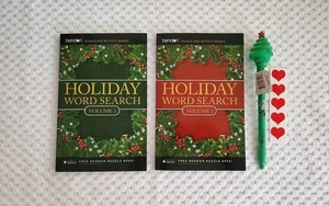 Bendon Holiday Word Search Book, 2025, set of 2, Vol 1,Vol 2; Light up Pen, Tree - Bild 1 von 13