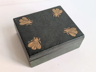 Vintage Antique Green Leather Covered Wood Box Watch Jewelry Trinket Box 4.2" - Image 1 of 4