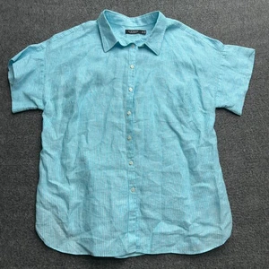 Lauren Ralph Lauren Damen 2X Hemd Leinen Dolman Kurzarm Knopfleiste Blau - Bild 1 von 11