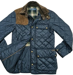 *HOT VTG Men's POLO RALPH LAUREN HUNTING PARKA QUILT LEATHER LINED NAVY Jacket S - Picture 1 of 19