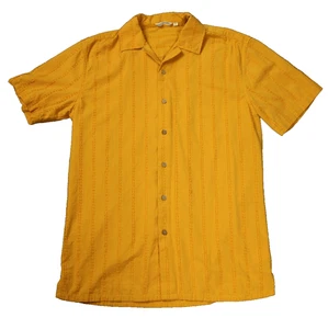 Sezane Cotton Blend Short Sleeve Button Shirt Textured Stripes Mustard Yellow S - Picture 1 of 23