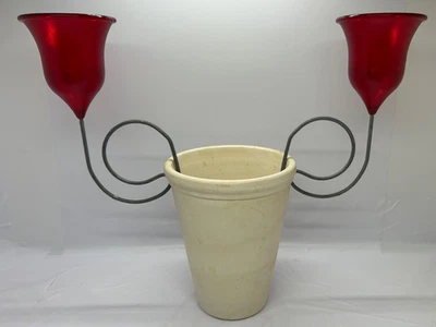 Blumentopf mit Kerzenhalter - beige / rot - Bild 1 von 2