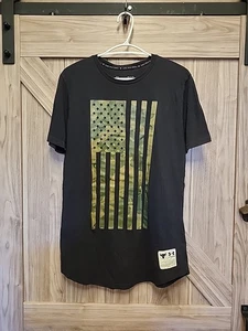 Under Armour Project Rock T Shirt Mens S Black Camo Flag Freedom Tee Loose Fit - Bild 1 von 8