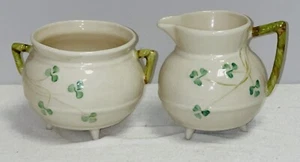 Belleek SHAMROCK IRISH POT 3" - 3 LEGGED CREAMER & SUGAR - Picture 1 of 3