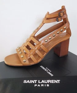 $1145🆕️ SAINT LAURENT *NU PIEDS 70* Brown STUDDED CAGED Sandals EUR-39.5 US-9.5 - Picture 1 of 8