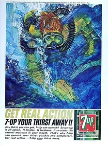 7 Up Hockey Vintage 1964 Bob Peak Art Scuba Diving Original Print Ad 8.5 x 11" - Picture 1 of 11