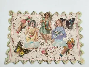 Antigua tarjeta de San Valentín de encaje de papel victoriano ángel mariposa troquelada chatarra única en su clase - Imagen 1 de 7