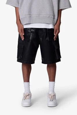 NUEVO Pantalones Cortos de Carga de Cuero Sueltos Negros para Hombre Nuevos con Etiquetas Foto 1 de 4