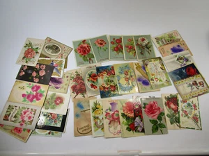 Lot vtg 37 Antique Get Well Wishes Valentine's Day Postcards w/ Flowers Embossed - Picture 1 of 9