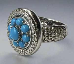Sterling Silver & Turquoise CZ Cluster Ring – Size 5.5 - Picture 1 of 3