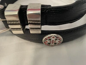 Black Leather Belt With Red Rhinestone Cross Conchos 28,30,40,46,56 - Picture 1 of 2