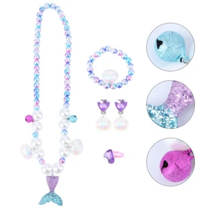 Girls Accessories Pearl Necklace Bracelet Cartoon Mermaid Pattern Jewelry Child - Picture 1 of 12