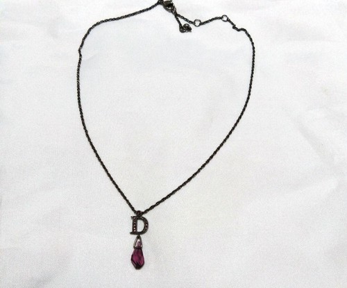 Ciondolo Collana Logo Cristallo Christian Dior Catena Strass L42cm Donna