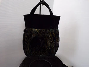 J & X NY Velvet Handbag Drawstring Purse Peacock Black/Blue, Whimsigoth - Picture 1 of 5