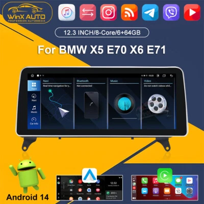 12,3" Android Autoradio Touchscreens Auto-Navigation Für BMW X5 E70 X6 E71 6+64G - Bild 1 von 4