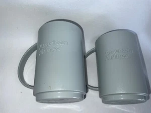 Vintage American Airlines First Class Coffee Cups set of 2 Gray Plastic - Picture 1 of 6