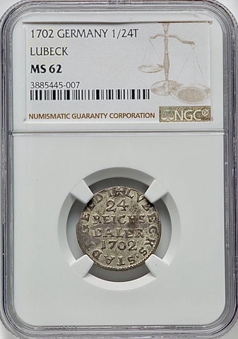 1702 Germany German Lübeck Free City 1/24 Taler Lubeck Mint KM-A79 NGC MS62 Cover