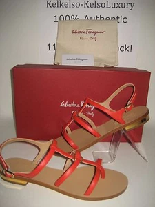 $525 NUEVAS Sandalias Salvatore Ferragamo Senia EE. UU. 6.5 Cuero Rojo Correa al Tobillo Zapatos - Imagen 1 de 10