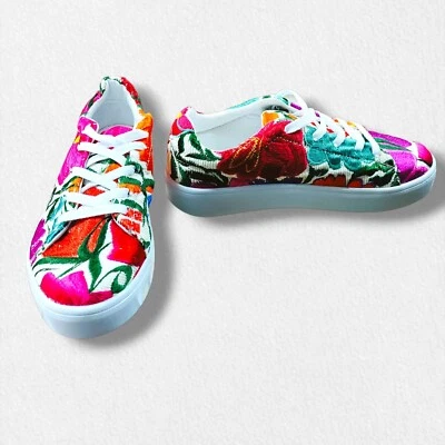 Full Embroidered Tennis Shoes Vans Style Made in Mexico, US Size 7 - Image 1 of 4