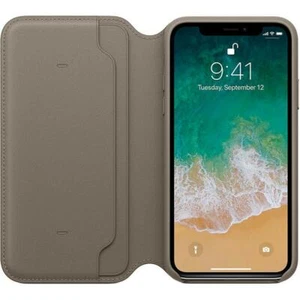 Véritable Apple IPHONE X Cuir Protection Étui Folio Mqry2zm/A - Taupe Gris Neuf - Photo 1 sur 12
