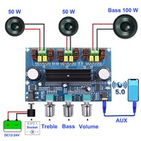 100W+50W*2 DC12~24V Wireless 5.0 High Power Amplifier Board 2.1 Digital AUX US