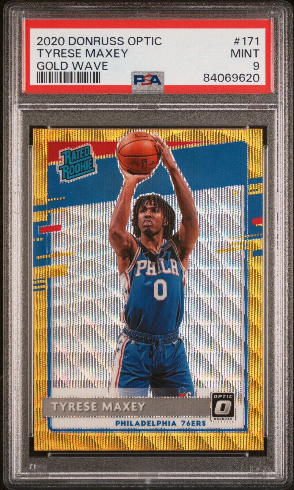 2020 Donruss Optic Tyrese Maxey #171 Rated Rookie RC Gold Wave PSA 9 Mint