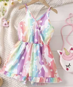 Girls Romper 2/3 Years Unicorn Rainbow Jumper Holiday Party Birthday Summer New - Picture 1 of 6