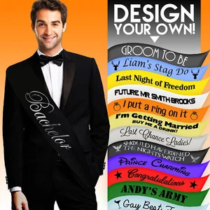 Personalised Stag Party Sashes Wedding Gift Decoration Present Groom to Be Fun - Picture 1 of 15