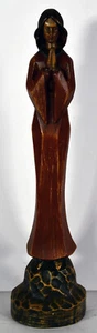 Vierge Marie en prière en bois sculpté 15" vivant méridional à la maison Santos - Photo 1/5