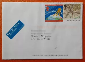 GREAT BRITAIN 1991 1992 28p Maps & Environment On Cover to Bloomer Wis. 3805-1 - Picture 1 of 2