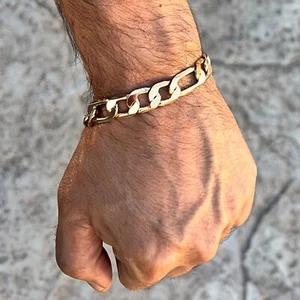 Men's 14K Gold Plated Figaro Hip Hop Bracelet 10" Inch x 12 MM Thick Wrist Chain - Picture 1 of 13