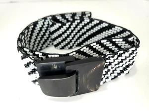 BOHO Beaded elastic belt women's one size 30 inches white/black horn buckle - Picture 1 of 2