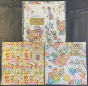 (3) VINTAGE LOT OF RUST CRAFT & SEARS Gift Wrapping Paper BIRTHDAY - Picture 1 of 1
