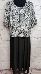 Perceptions Woman Black & White Beaded Jacket & Midi Dress 2 Piece Suit 18W - Picture 1 of 15