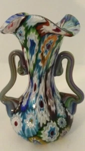 Murano Art Glass Millefiori Fratelli Toso Handled Cabinet Vase - Picture 1 of 10